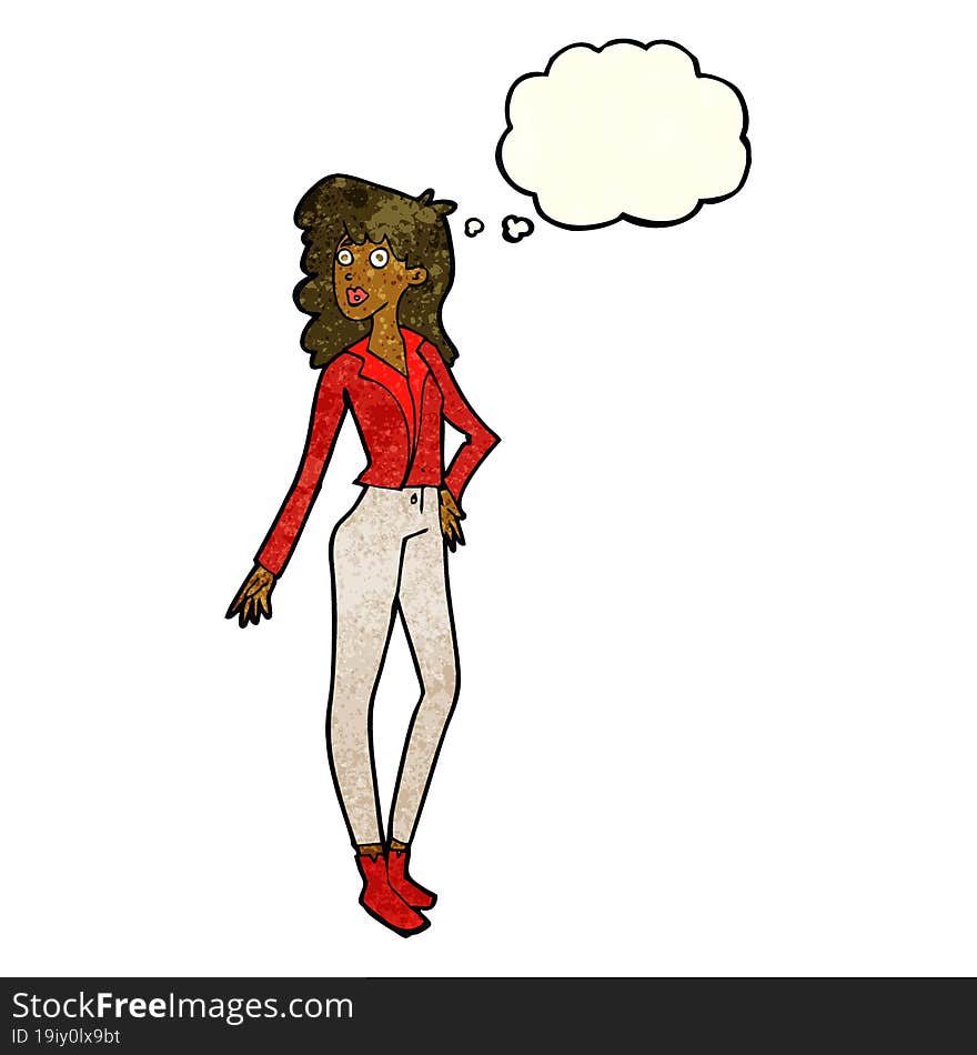 cartoon pretty woman  with thought bubble