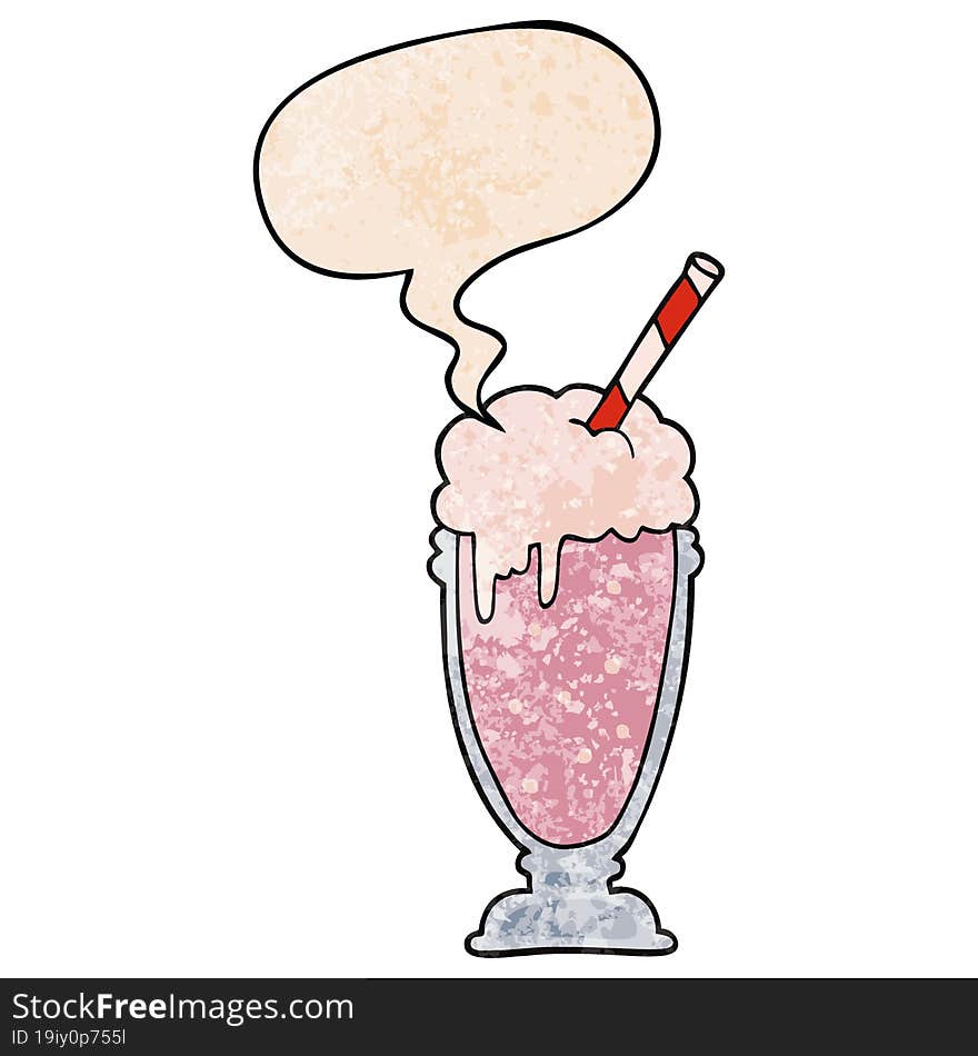 cartoon milkshake and speech bubble in retro texture style