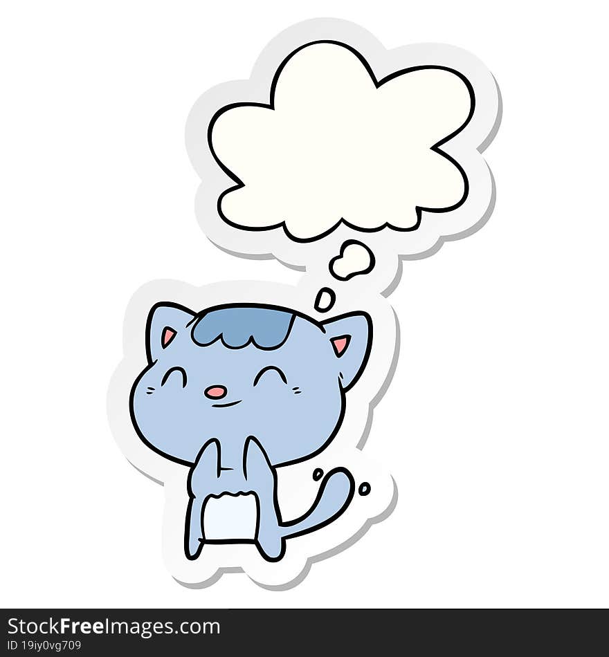 cartoon happy cat with thought bubble as a printed sticker