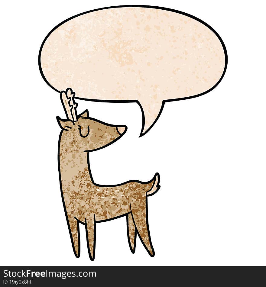 cartoon deer and speech bubble in retro texture style