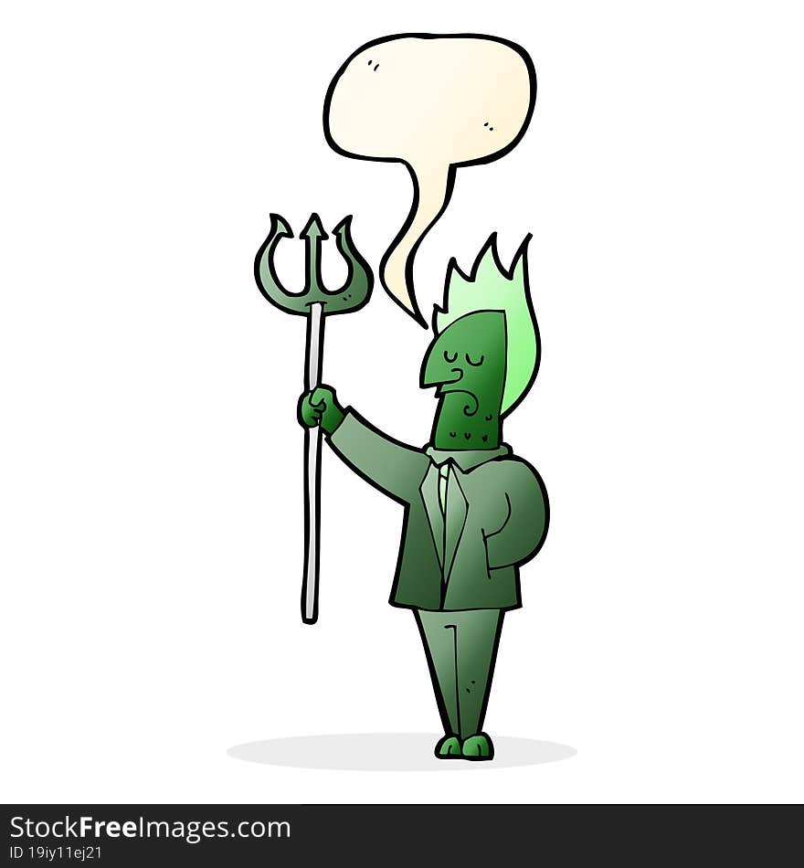 Cartoon Devil With Pitchfork With Speech Bubble