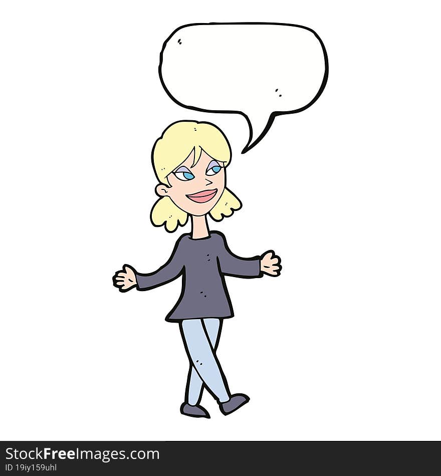 cartoon woman with no worries with speech bubble