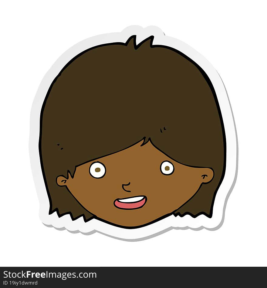 sticker of a cartoon happy female face