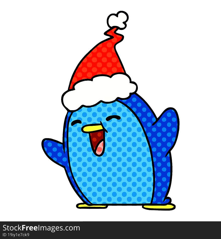 hand drawn christmas cartoon of kawaii penguin