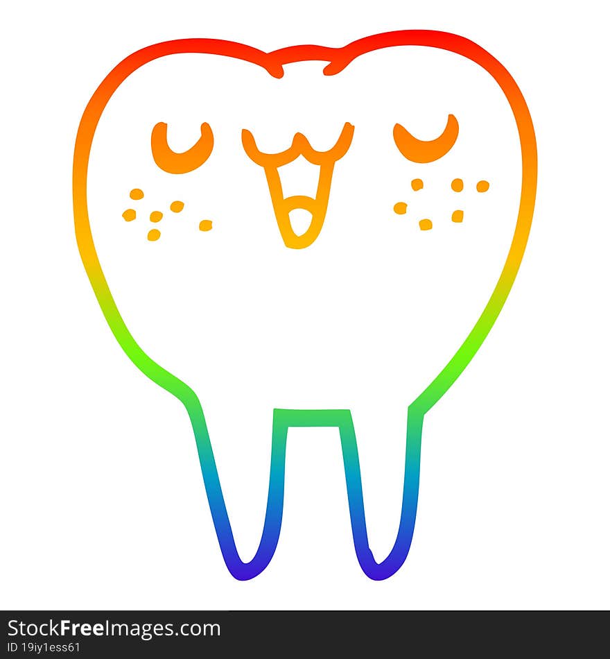 rainbow gradient line drawing cartoon tooth