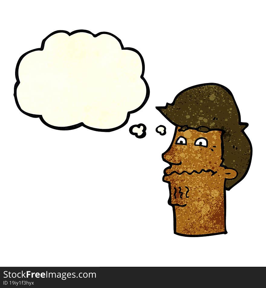 cartoon nervous man with thought bubble