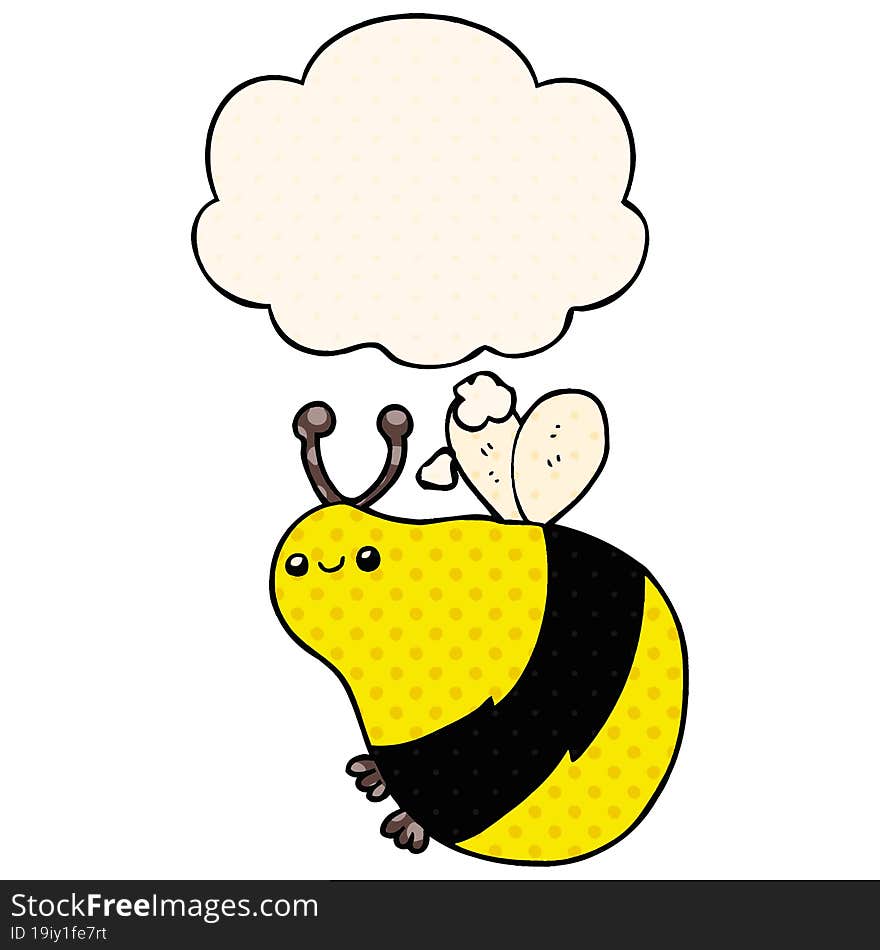 cartoon bee with thought bubble in comic book style