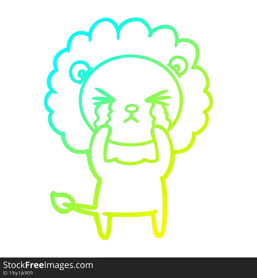 cold gradient line drawing cartoon crying lion