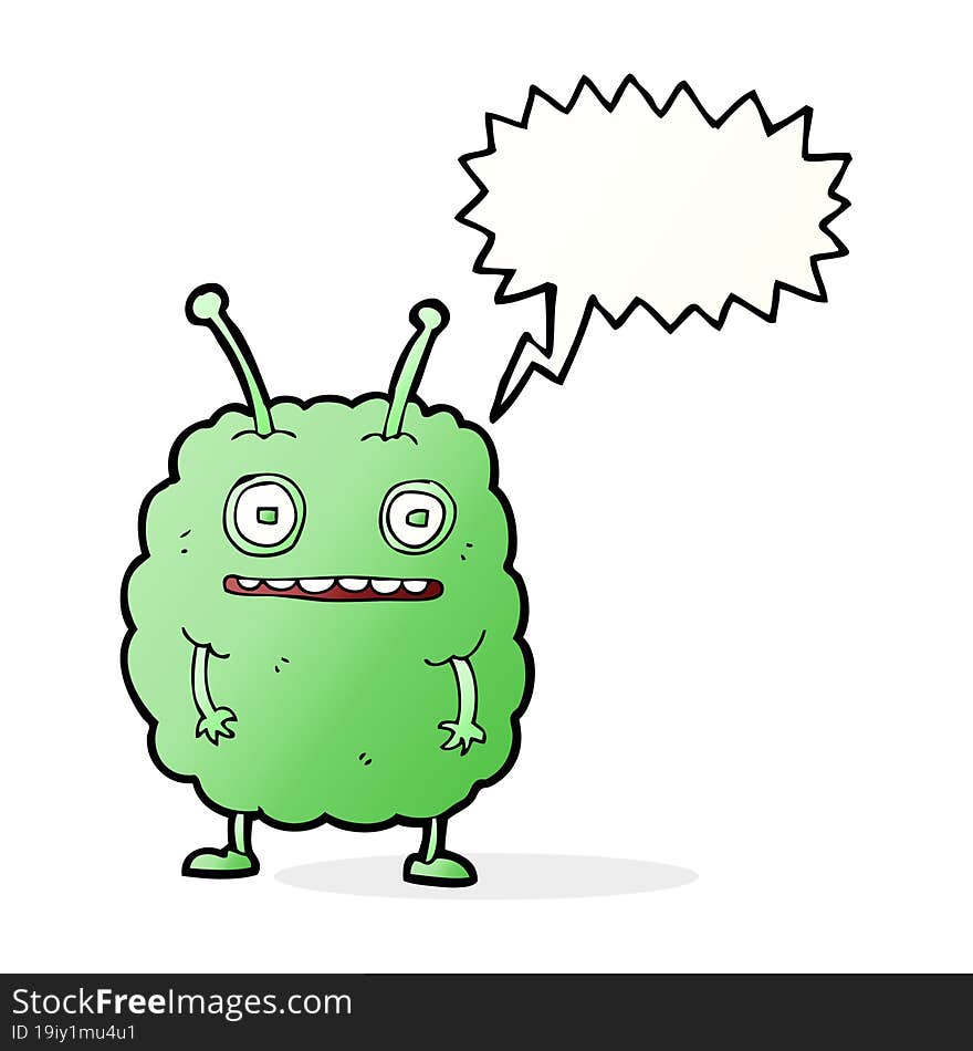 cartoon funny alien monster with speech bubble