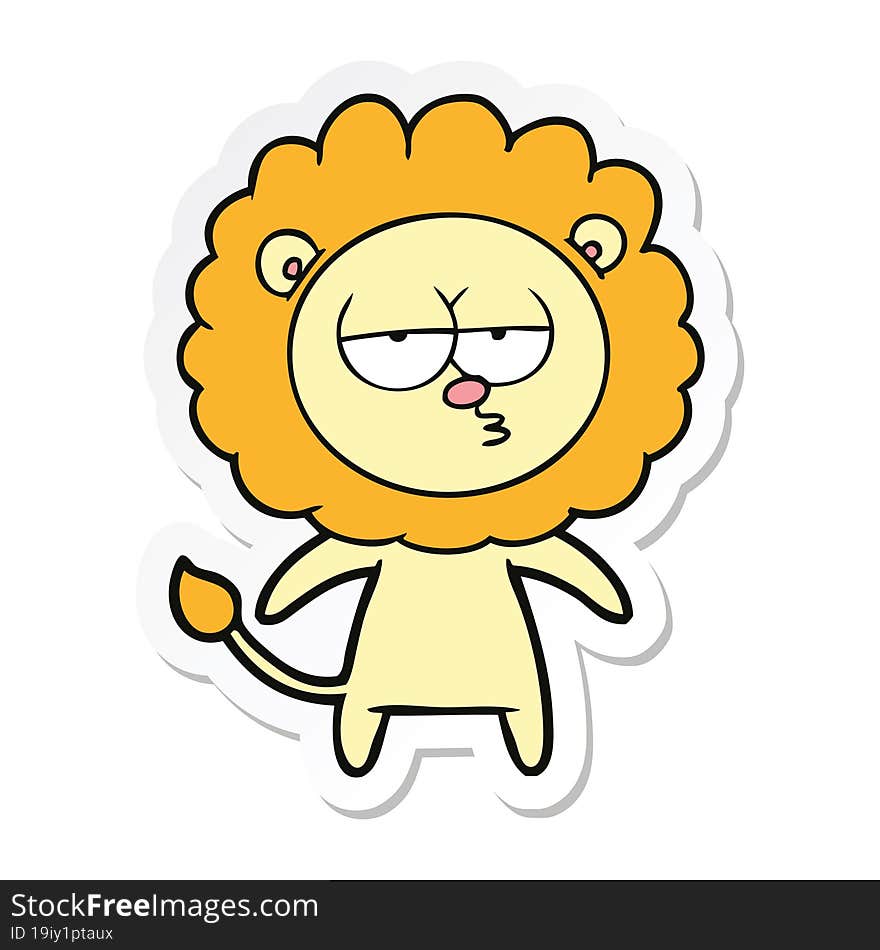 sticker of a cartoon bored lion