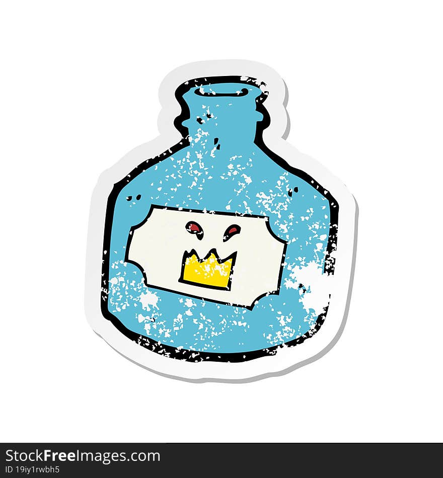 Retro Distressed Sticker Of A Cartoon Old Bottle