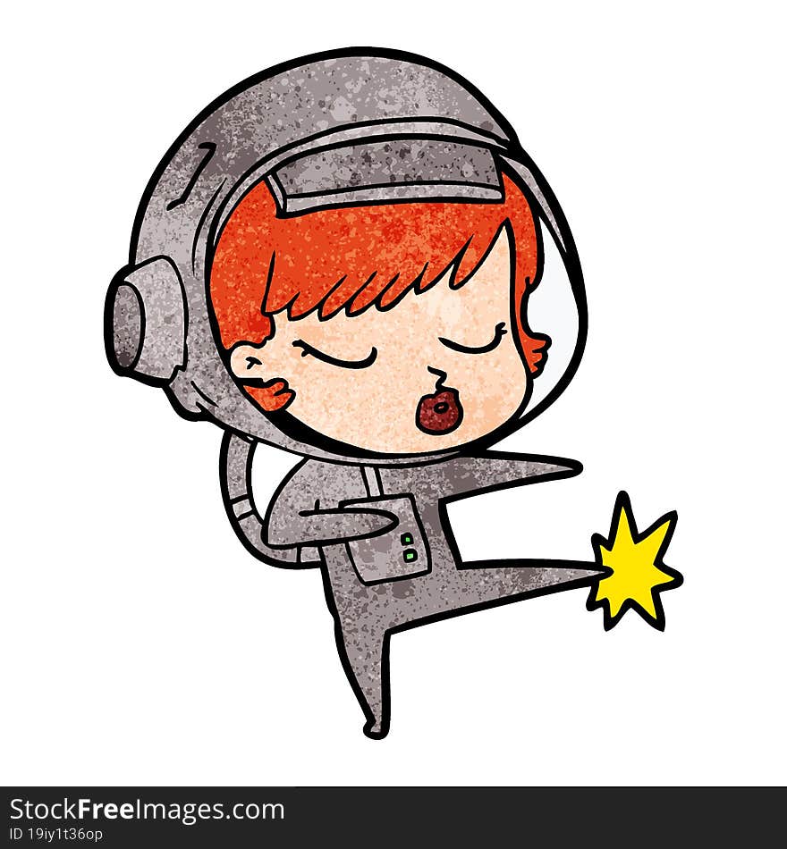 cartoon pretty astronaut girl karate kicking. cartoon pretty astronaut girl karate kicking