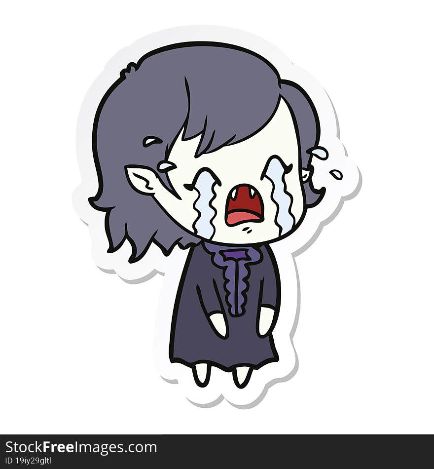 sticker of a cartoon crying vampire girl