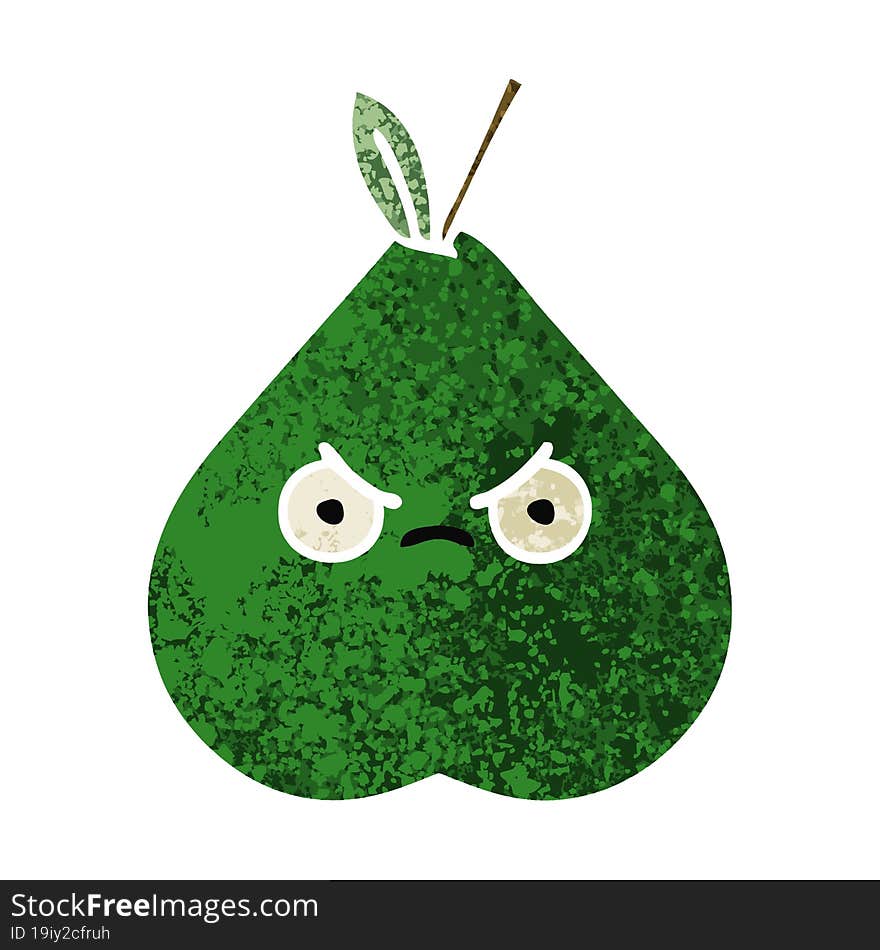 retro illustration style cartoon angry pear