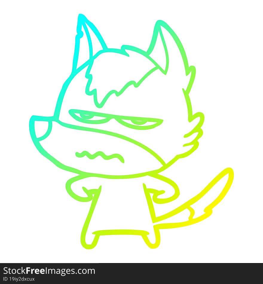 cold gradient line drawing cartoon annoyed wolf