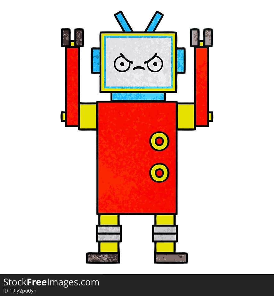 retro grunge texture cartoon of a robot