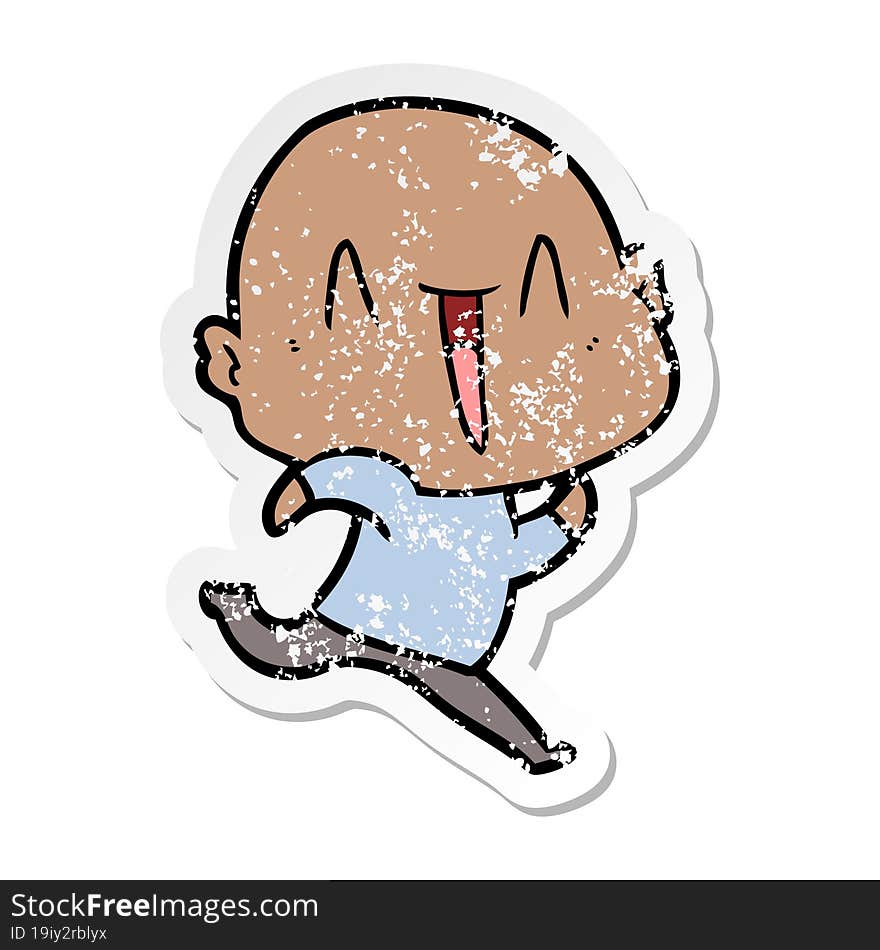 Distressed Sticker Of A Happy Cartoon Bald Man