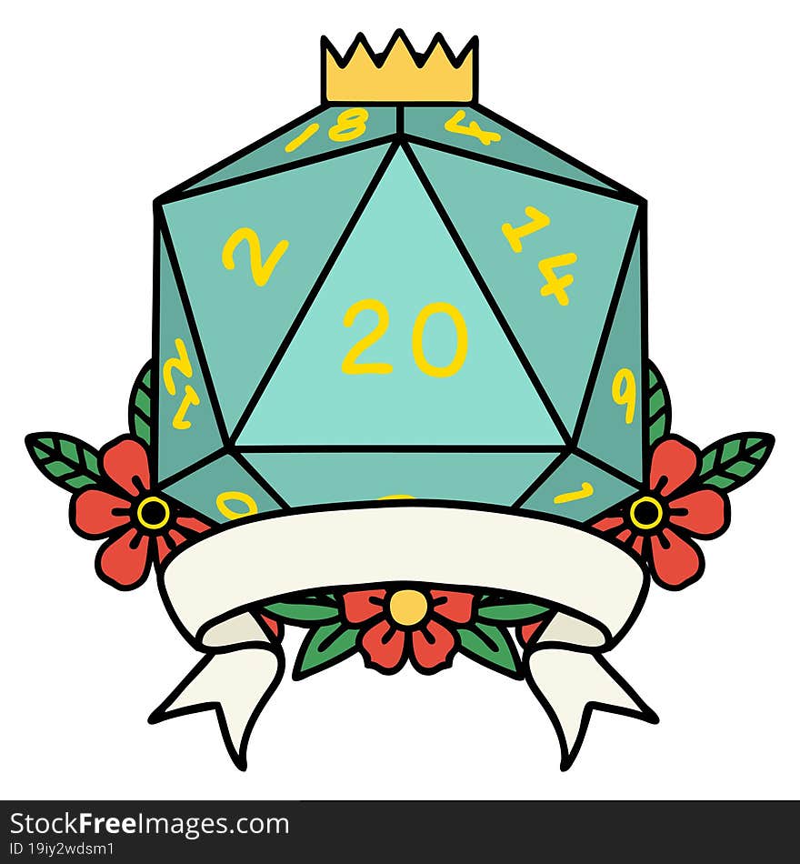 Natural 20 Critical Hit D20 Dice Roll Illustration