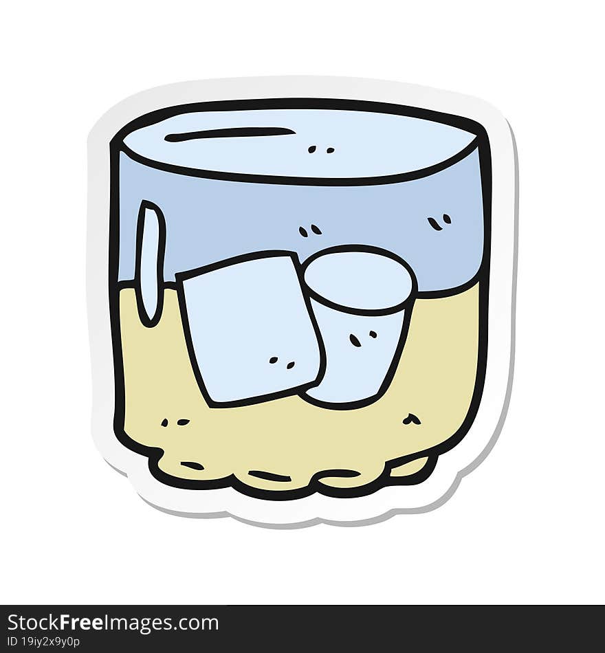 sticker of a cartoon whiskey and ice