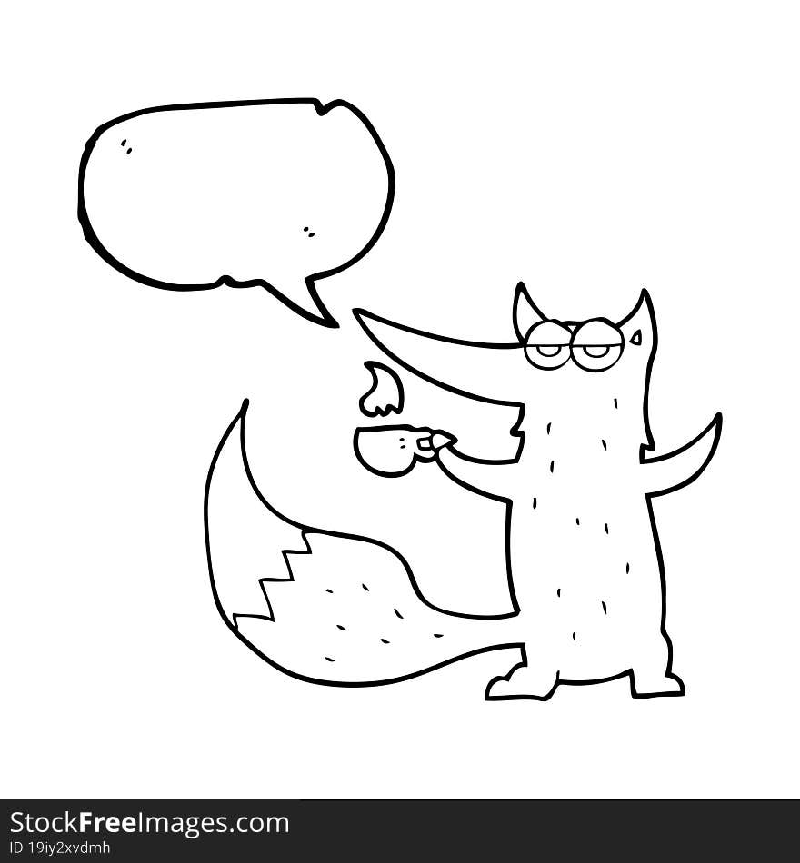 speech bubble cartoon wolf with coffee cup