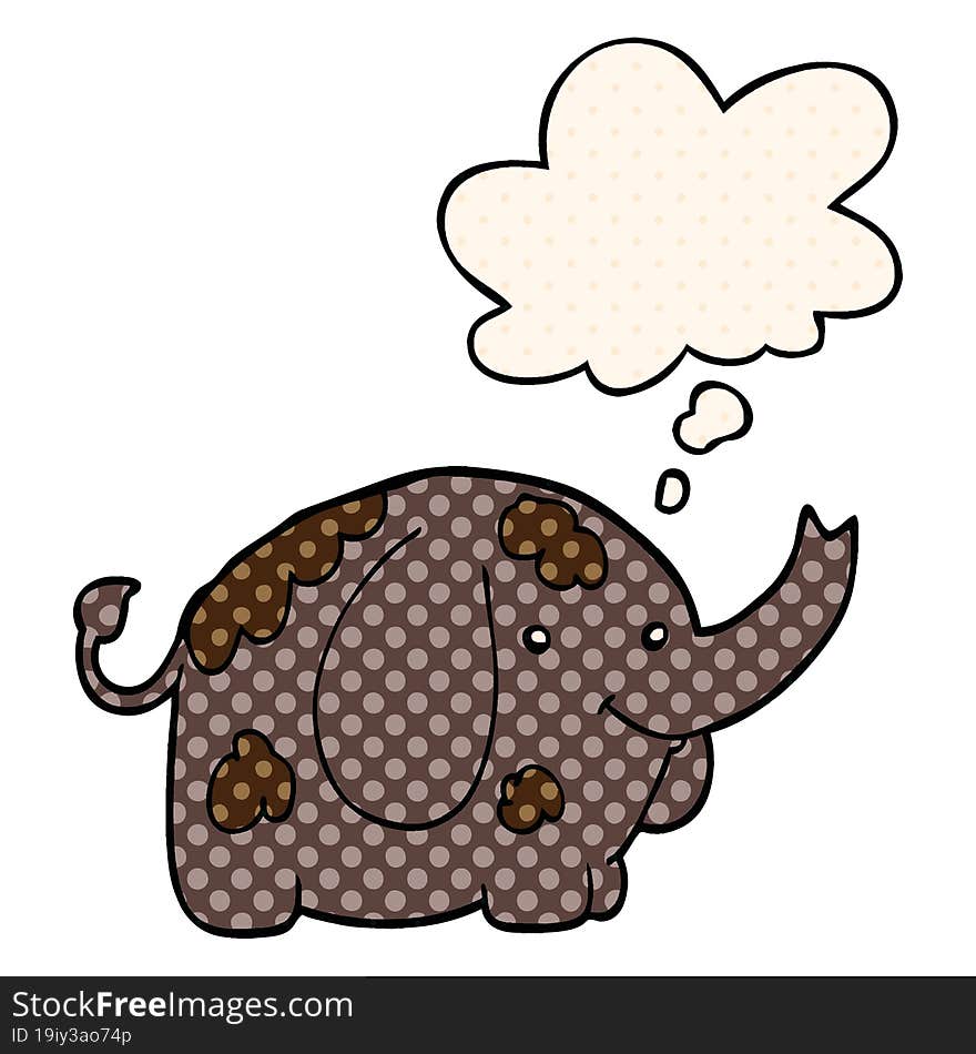 Cartoon Elephant And Thought Bubble In Comic Book Style