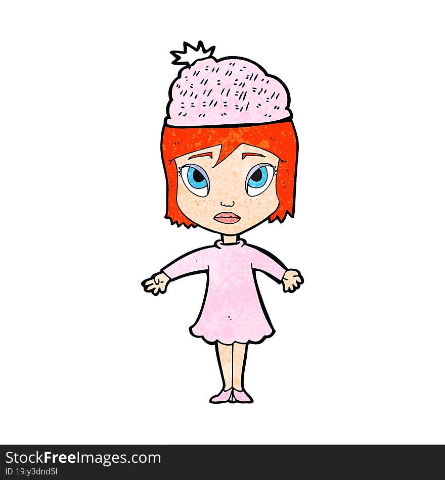 cartoon woman wearing winter hat