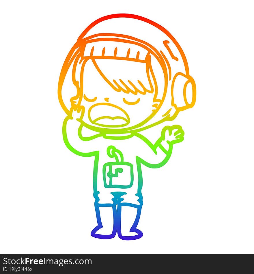 rainbow gradient line drawing cartoon astronaut girl yawning