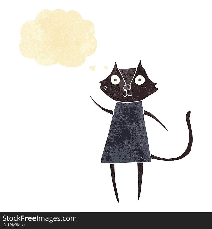 cute cartoon black cat waving with thought bubble