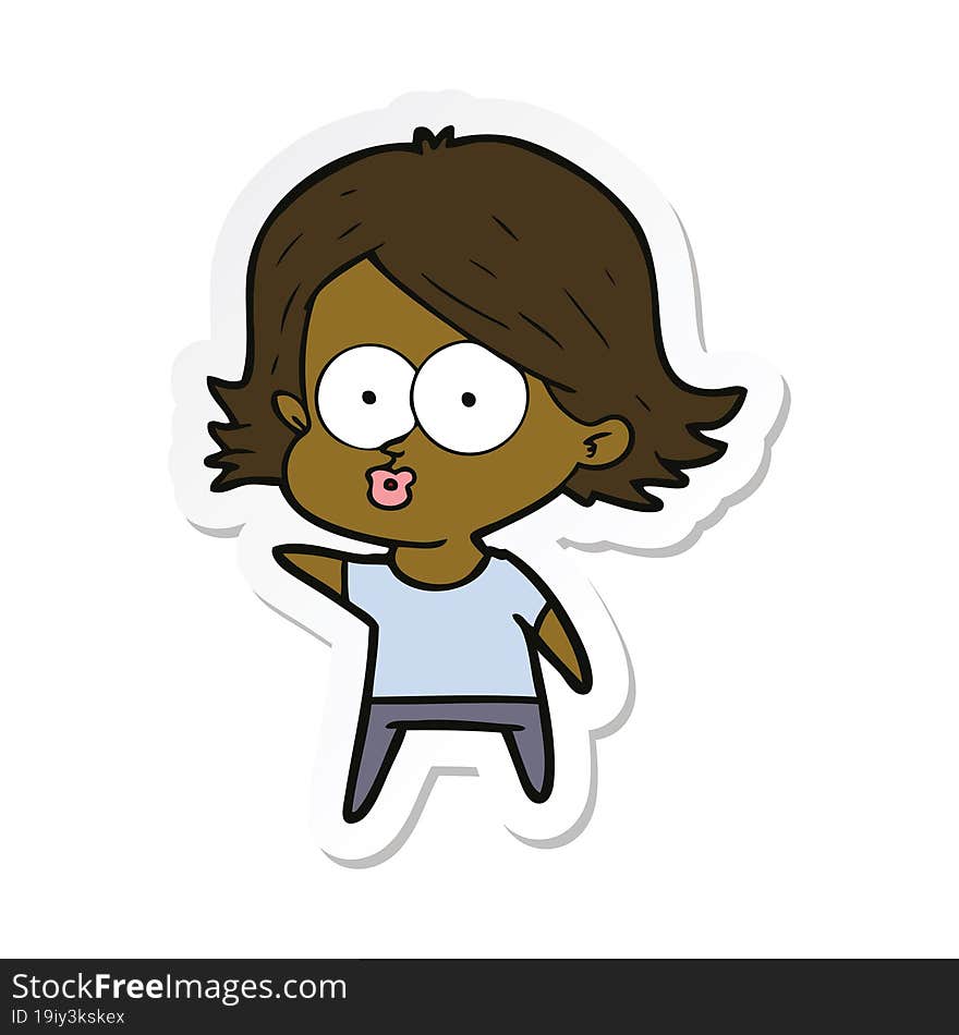 sticker of a cartoon girl pouting