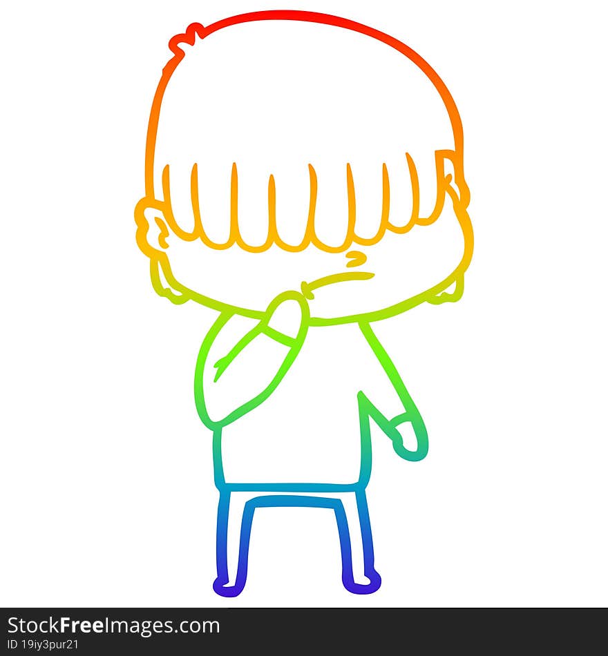 rainbow gradient line drawing of a cartoon boy with untidy hair