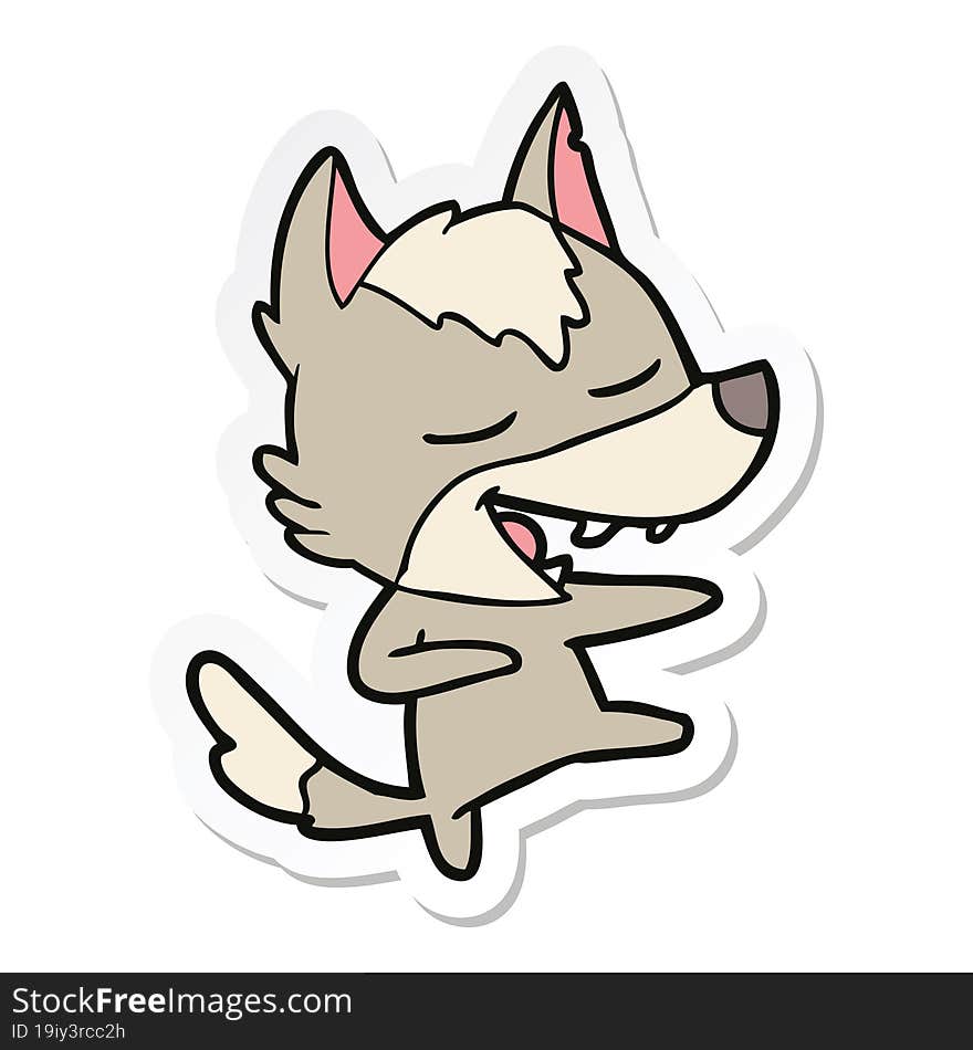 sticker of a cartoon wolf laughing