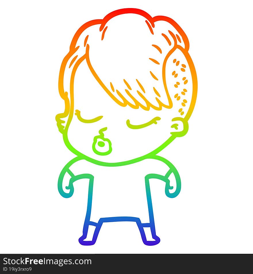 rainbow gradient line drawing cartoon pretty hipster girl