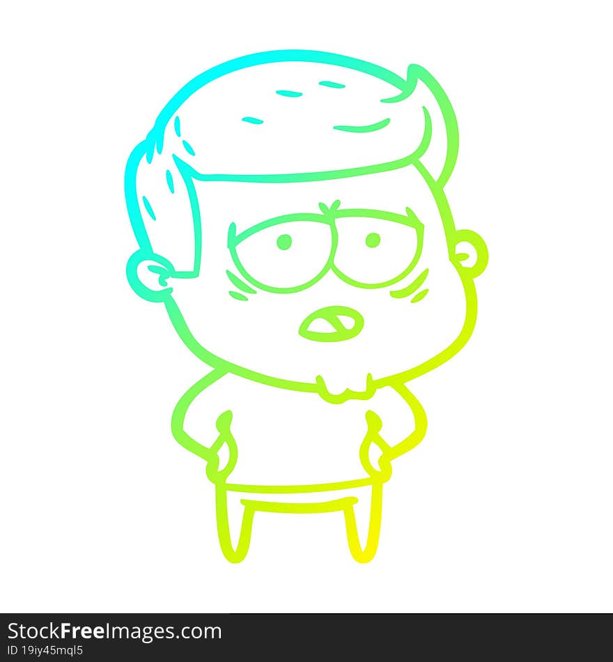 cold gradient line drawing cartoon tired man