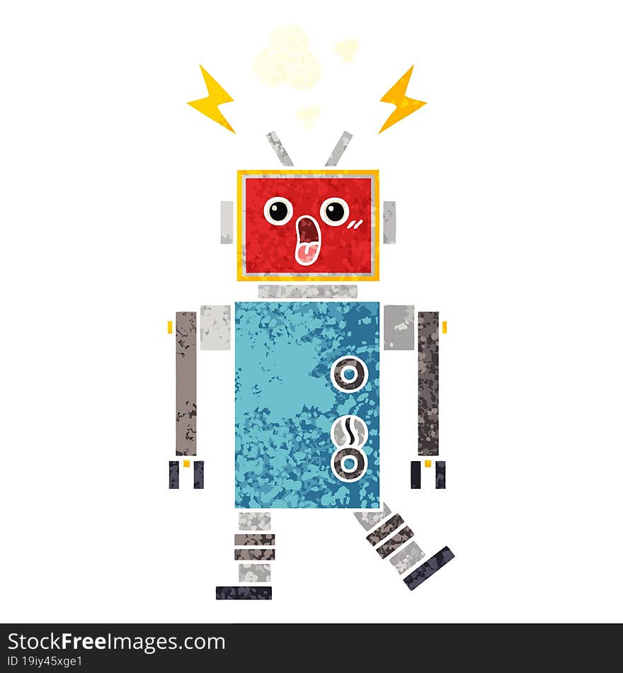 retro illustration style cartoon robot malfunction