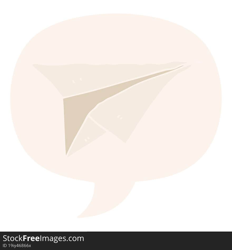 cartoon paper airplane with speech bubble in retro style