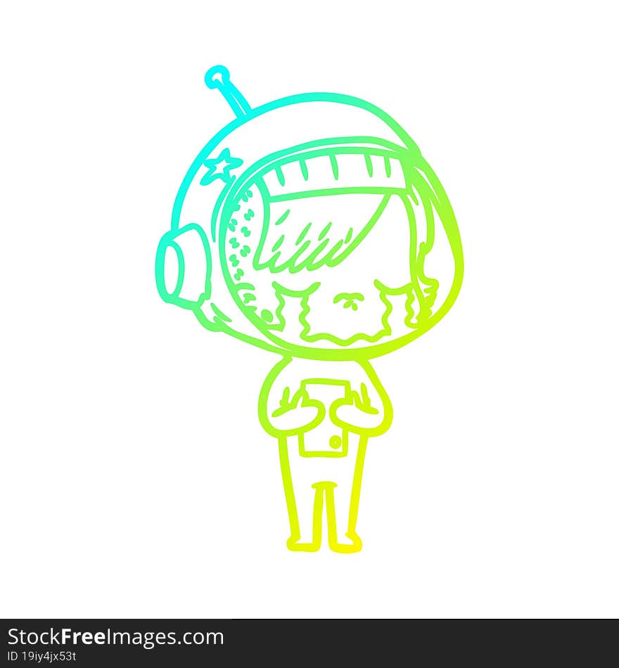 Cold Gradient Line Drawing Cartoon Crying Astronaut Girl