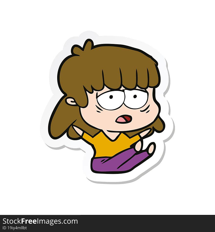 sticker of a cartoon tired woman