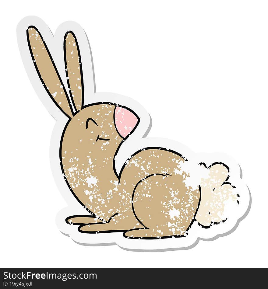 distressed sticker of a cute cartoon rabbit