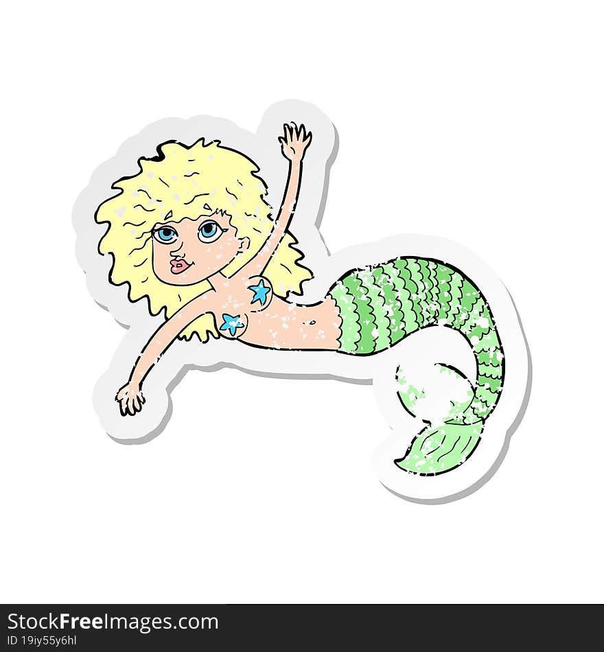 retro distressed sticker of a cartoon pretty mermaid