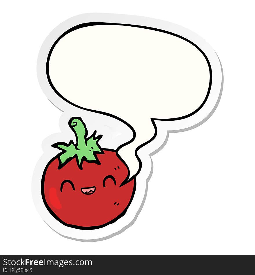 cute cartoon tomato with speech bubble sticker