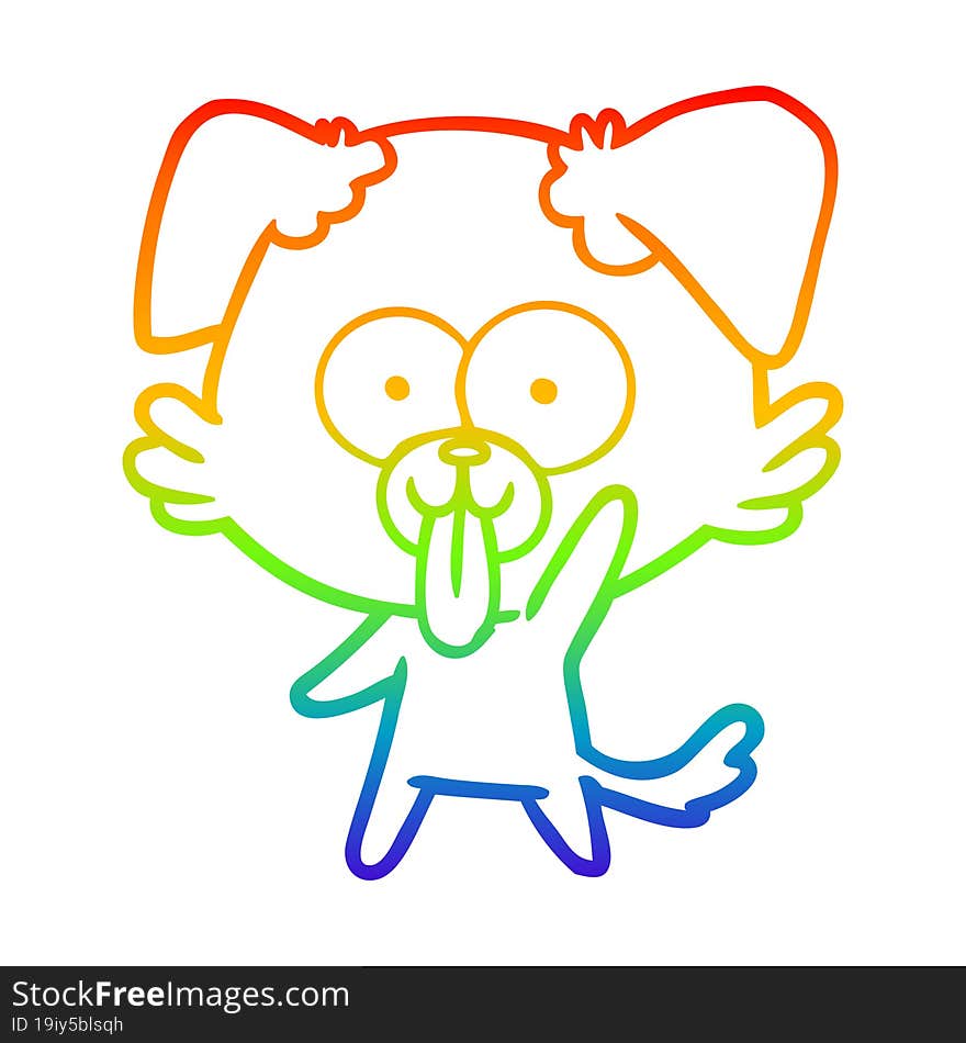 rainbow gradient line drawing of a cartoon dog with tongue sticking out