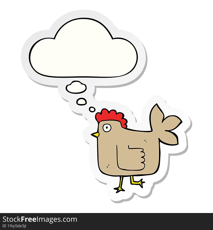 Cartoon Chicken And Thought Bubble As A Printed Sticker