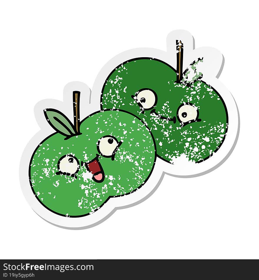 Distressed Sticker Of A Cute Cartoon Apples