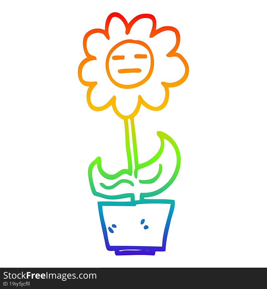 rainbow gradient line drawing cartoon flower in pot