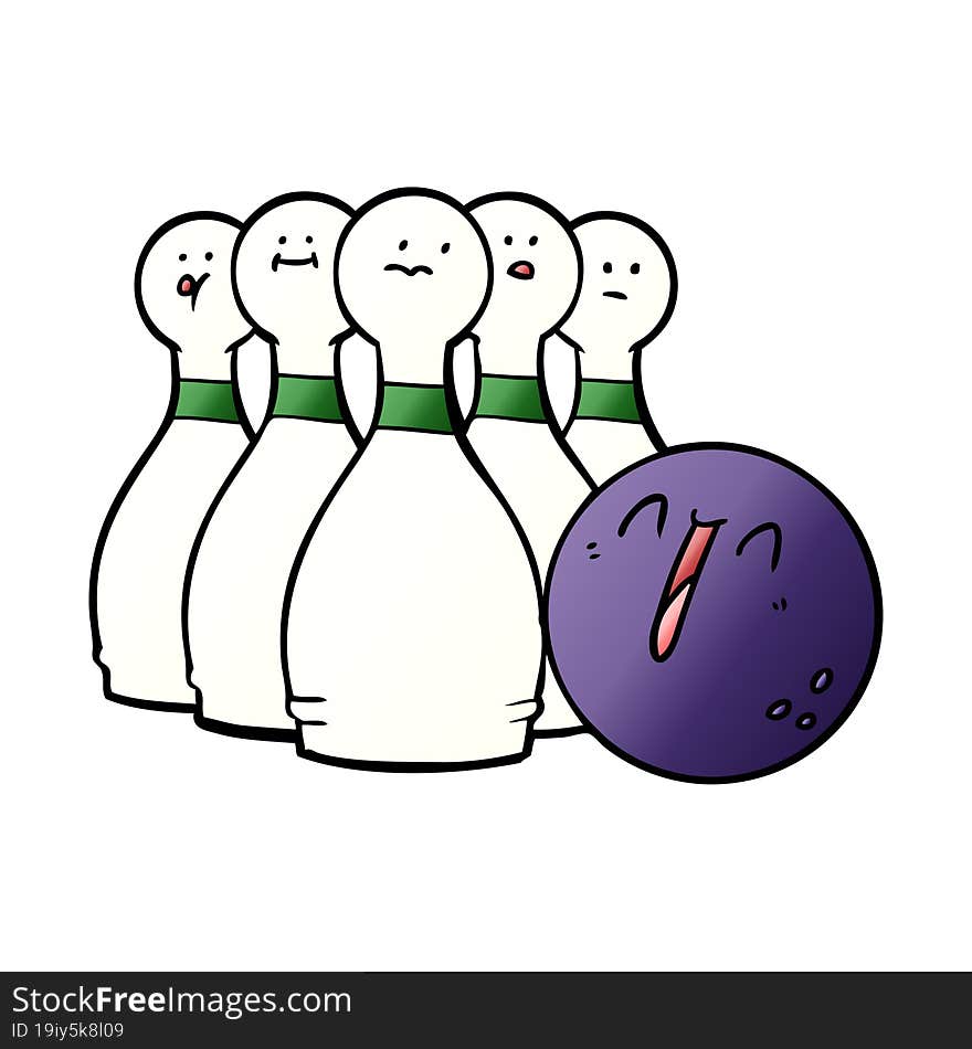 cartoon laughing bowling ball and pins. cartoon laughing bowling ball and pins