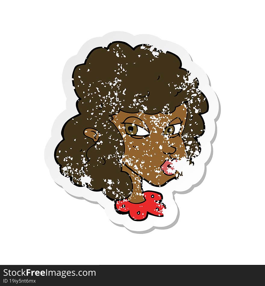 Retro Distressed Sticker Of A Cartoon Suspicious Woman