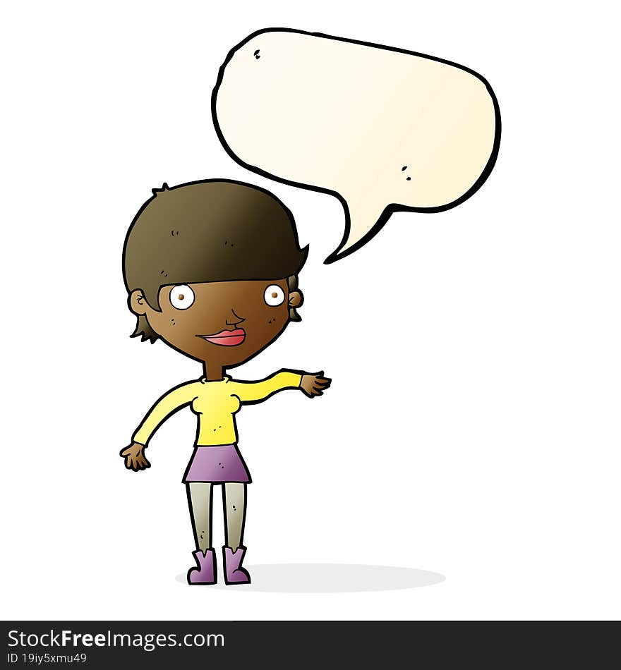 cartoon happy woman  with speech bubble