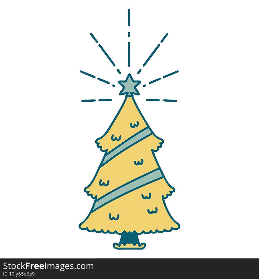 Traditional Tattoo Style Christmas Tree With Star