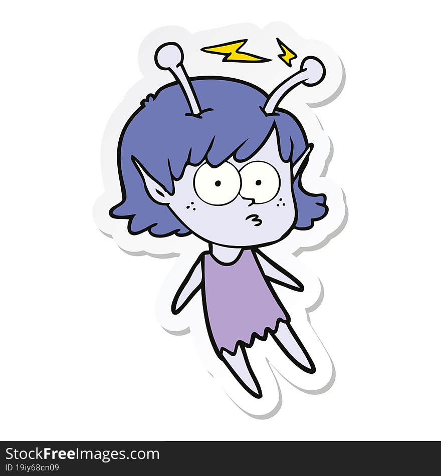 sticker of a cartoon alien girl