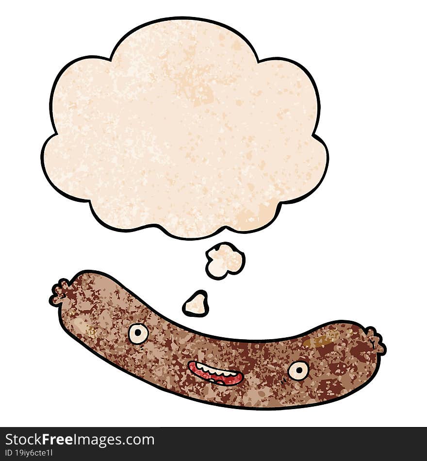 cartoon sausage and thought bubble in grunge texture pattern style